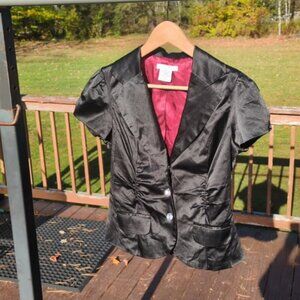 Charlotte Russe Black Satin Vest Sz Med Gothic Dollz Vampire Red Lining Dressy